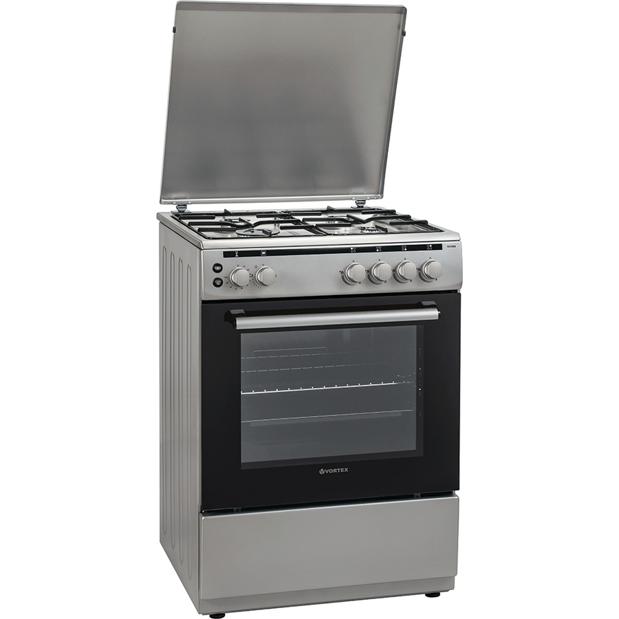 Aragaz pe Gaz Vortex VO1802 4 Arzatoare Cuptor 65L cu Grill Iluminare Interioară 60CM Inox