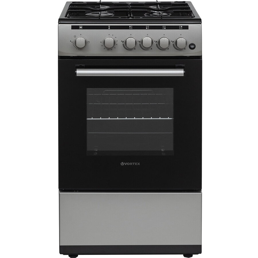 Aragaz pe Gaz Vortex VAG5050SS01V 4 Arzatoare Aprindere Electrica Cuptor 49L Grill 50CM Argintiu
