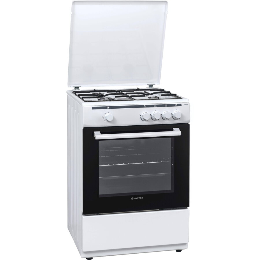 Aragaz pe Gaz Vortex VO1801 4 Arzatoare Cuptor 65L Lățime 60CM Alb