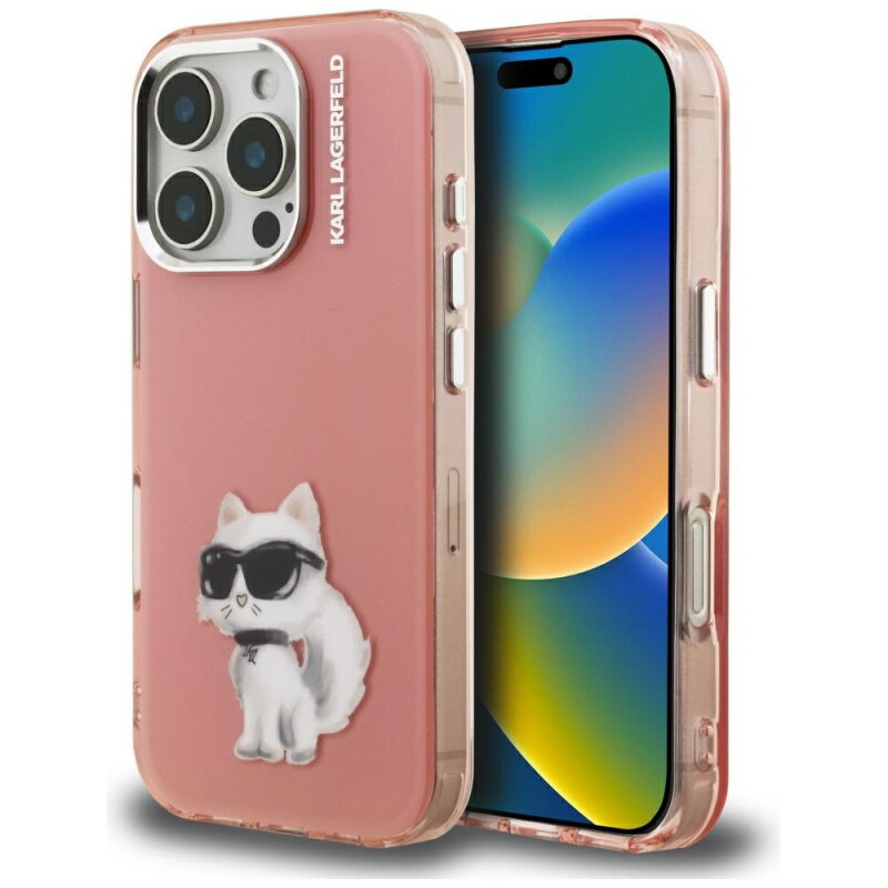 Husa Karl Lagerfeld Apple iPhone 16 Pro IML Aquarelle Logo Choupette Roz