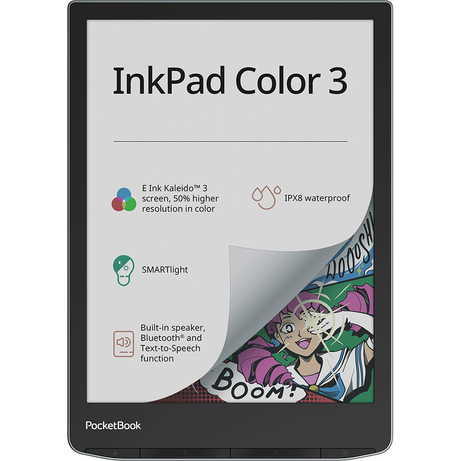 eBook Reader PocketBook InkPad Color 3 L PB743K3-1-WW-B Ecran Color E Ink 7.8Inch 32GB Bluetooth USB-C Wi-Fi IPX8 Stormy Sea — imaginea 2