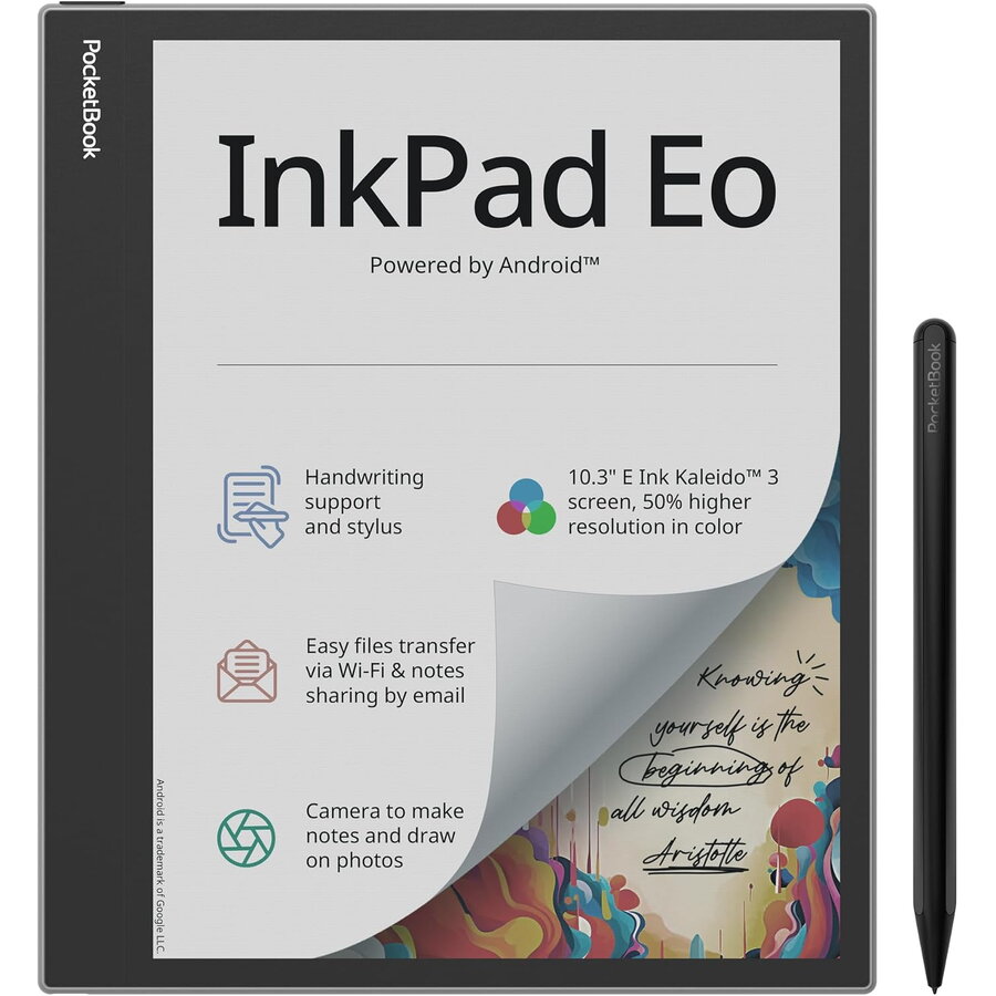 eBook Reader PocketBook InkPad Eo XL PB1042-M-WW-B Ecran Color E Ink Kaleido 10.3Inch 64GB Android 11 Stylus Inclus Wi-Fi Bluetooth Mist Grey