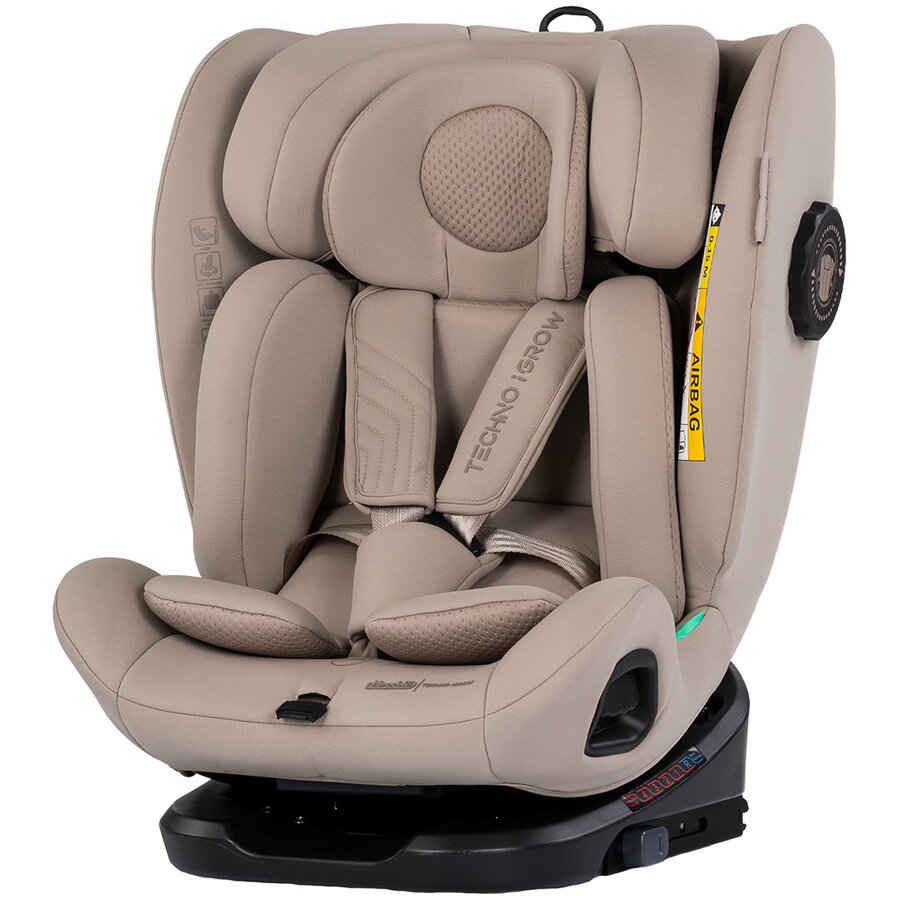 Scaun Auto Copii Techno iGrow I-Size 40-150CM cu Sistem Isofix si Sezut Rotativ Varsta 0 - 12 Ani Latte
