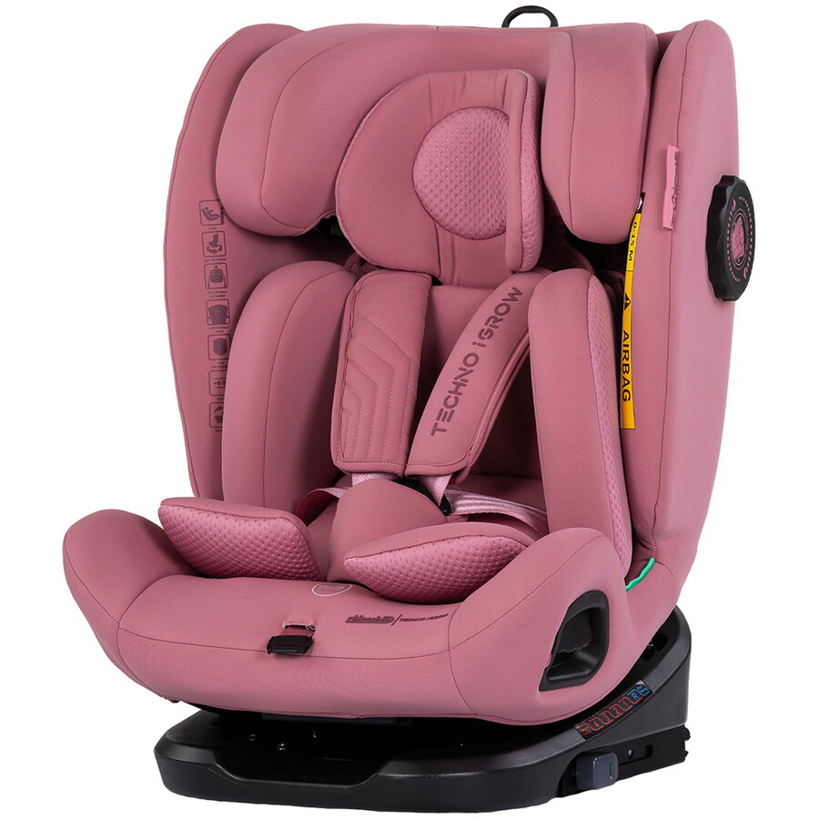Scaun Auto Copii Techno iGrow I-Size 40-150CM cu Sistem Isofix si Sezut Rotativ Varsta 0 -12 Ani Roz