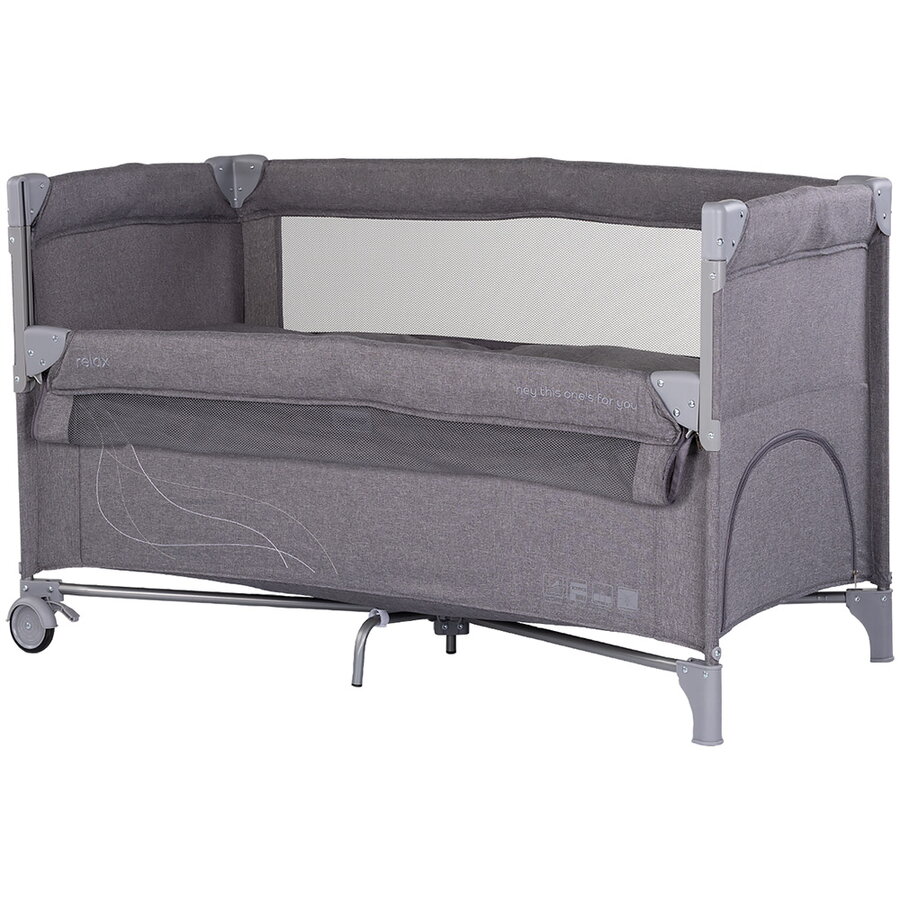 Patut Pliabil Relax cu Laterala Culisanta Varsta 0 Luni+ Maxim 15 KG Charcoal Linen