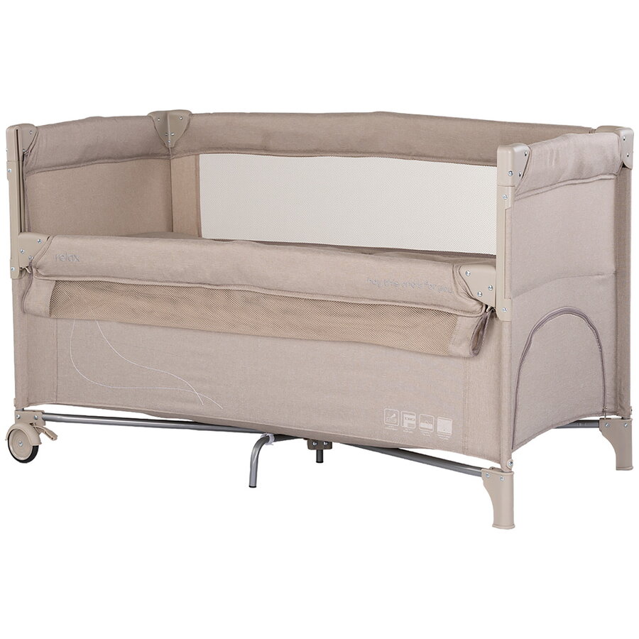 Patut Pliabil Relax cu Laterala Culisanta Varsta 0 Luni+ Maxim 15 KG Latte Linen