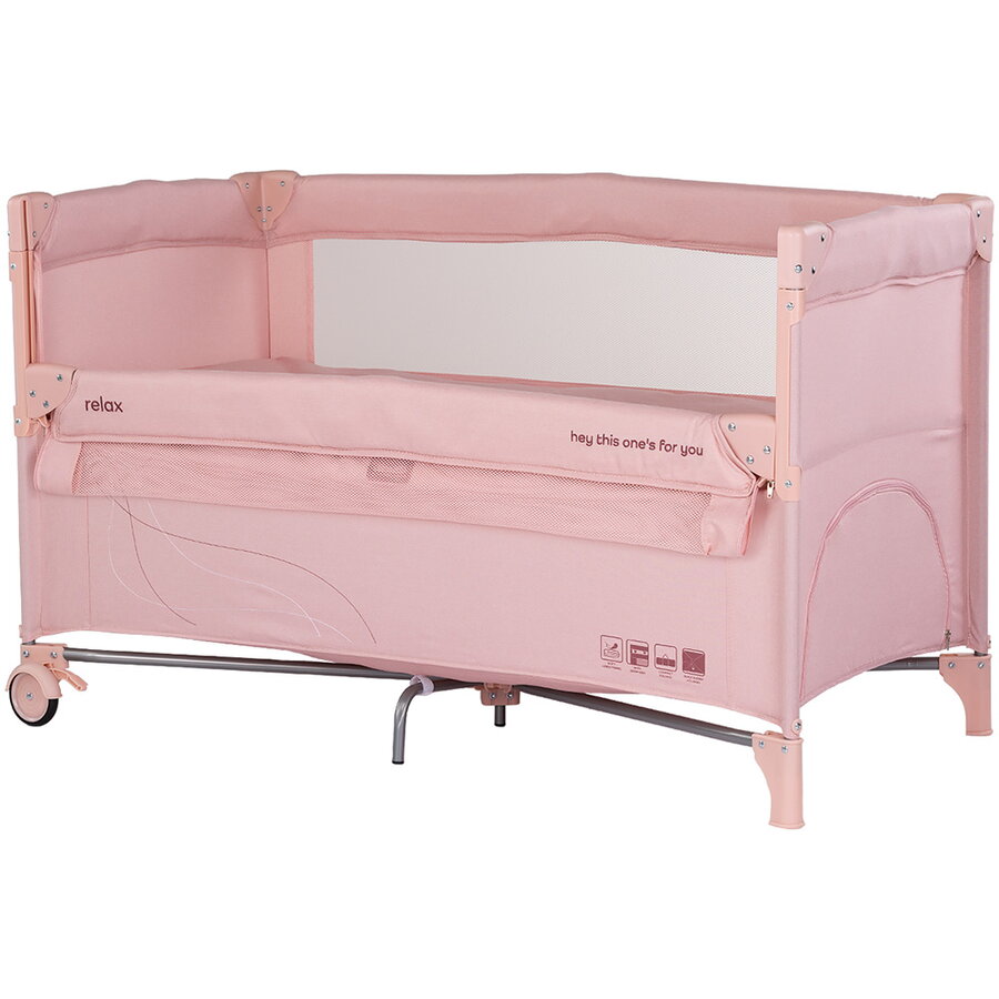 Patut Pliabil Relax cu Laterala Culisanta Varsta 0 Luni+ Maxim 15KG Roz Pudra