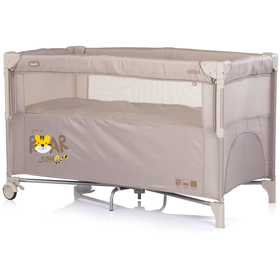 Patut Pliabil Relax Tiger cu Laterala Culisanta Varsta 0 Luni+ Maxim 15KG Latte