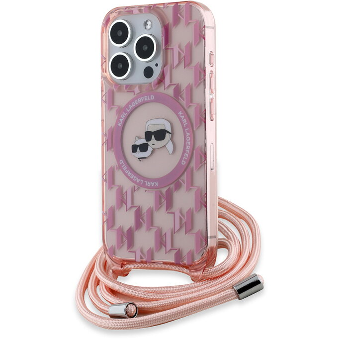 Husa Karl Lagerfeld Apple iPhone 15 Pro Max IML Crossbody Monogram Karl & Choupette's Heads Roz