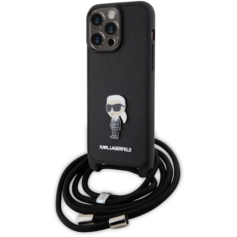 Husa Karl Lagerfeld Apple iPhone 15 Pro Max Saffiano Crossbody Monogram Metal Pin Karl Negru