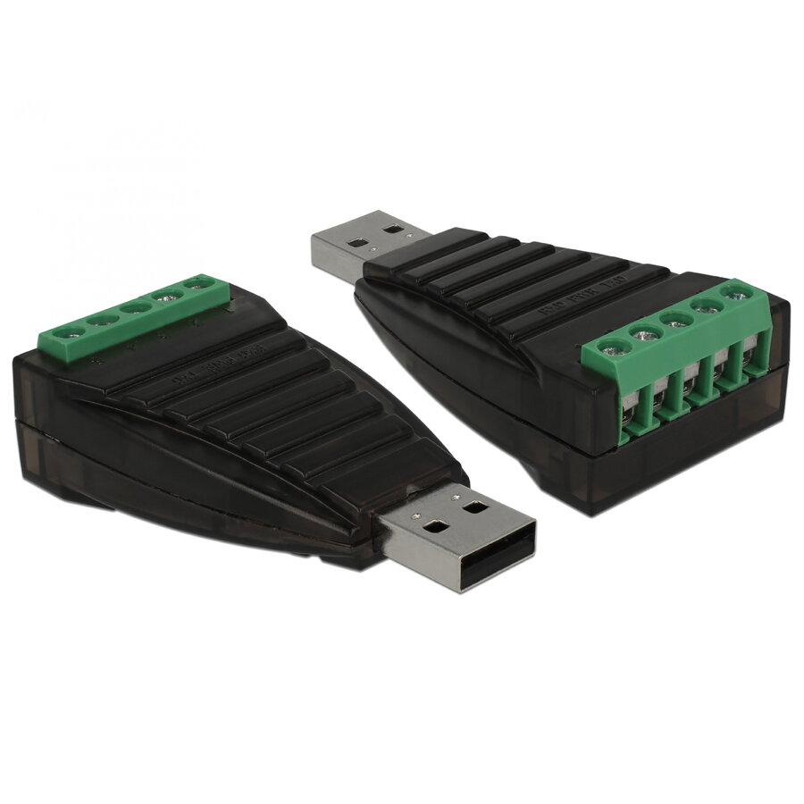 Adaptor Delock USB Serial RS-422/485 Terminal Block Surge Protection 600 W Isolation 2.5 kV Extended Negru