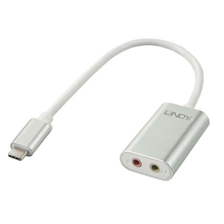 Adaptor Lindy USB Tip C 2 x Jack Stereo Casca + Microfon T-M 0.17m Alb ...