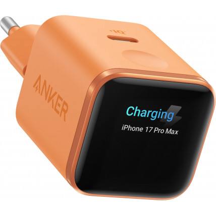 Incarcator Rețea Anker Nano 45W Display Interactiv Chip AI Încorporat 1x USB-C Portocaliu