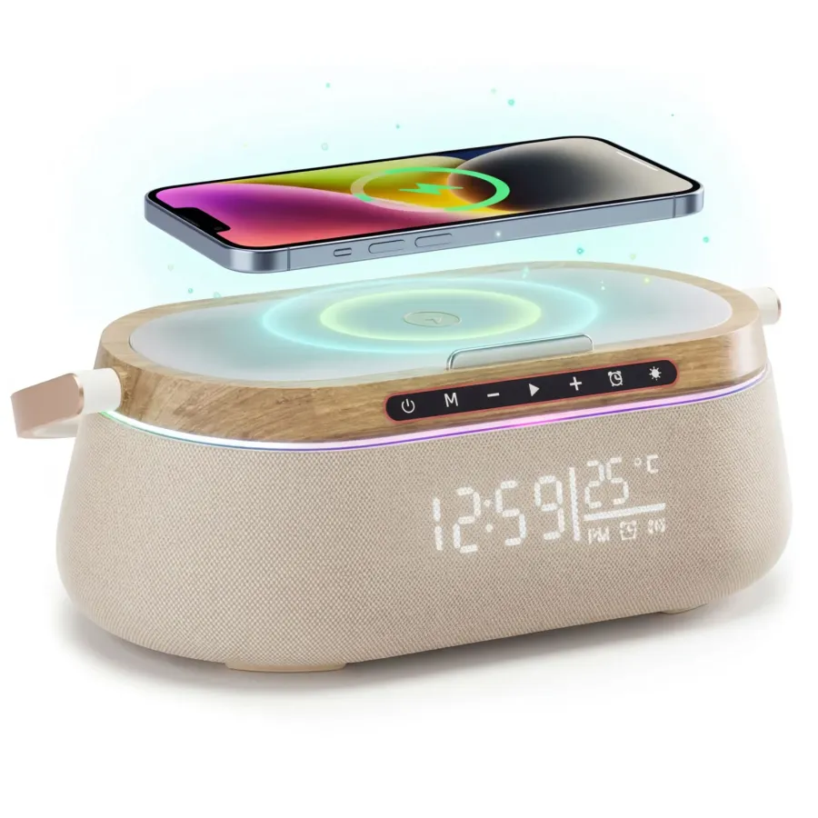 Boxa iHunt Premium Multifuncțională BedSide 9-in-1 15W Bluetooth Maro/Aspect De Lemn — imaginea 2