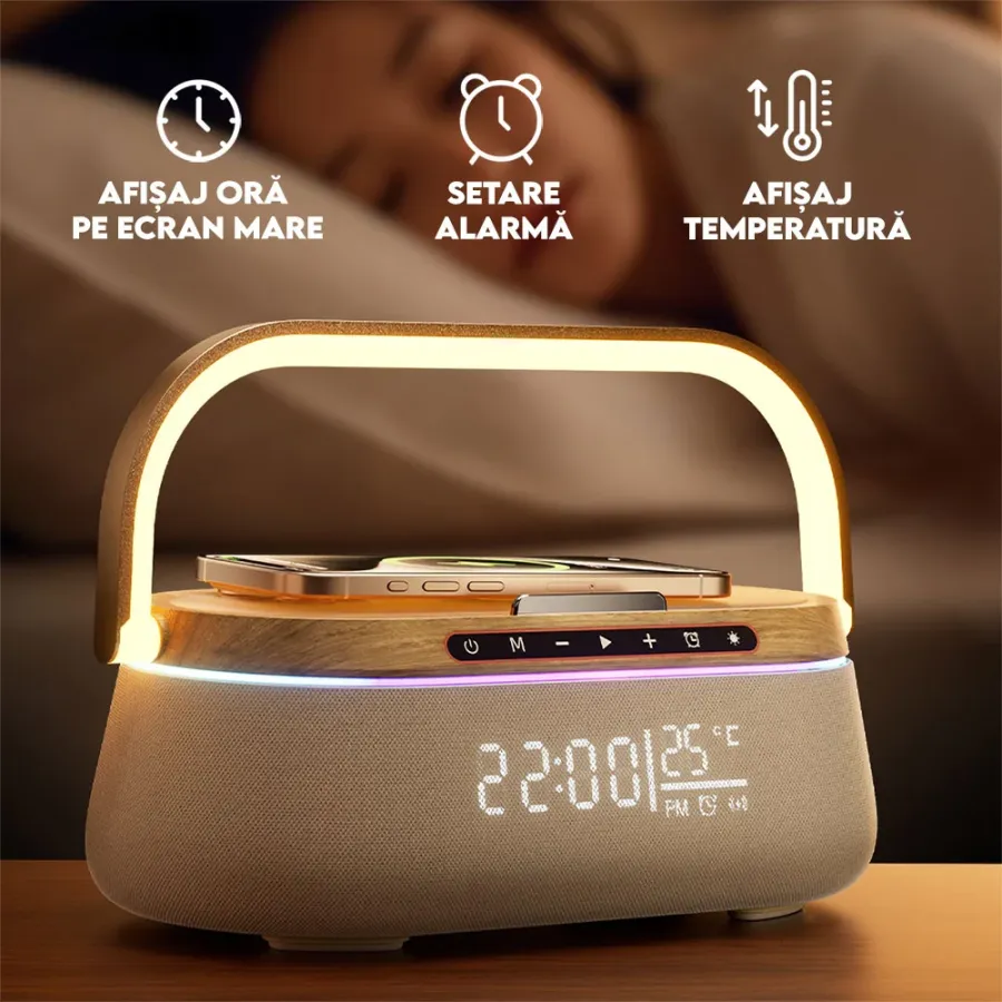 Boxa iHunt Premium Multifuncțională BedSide 9-in-1 15W Bluetooth Maro/Aspect De Lemn — imaginea 6