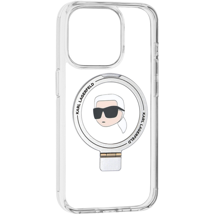 Husa Karl Lagerfeld Apple iPhone 15 Pro Ring Stand Karl's Head Alb