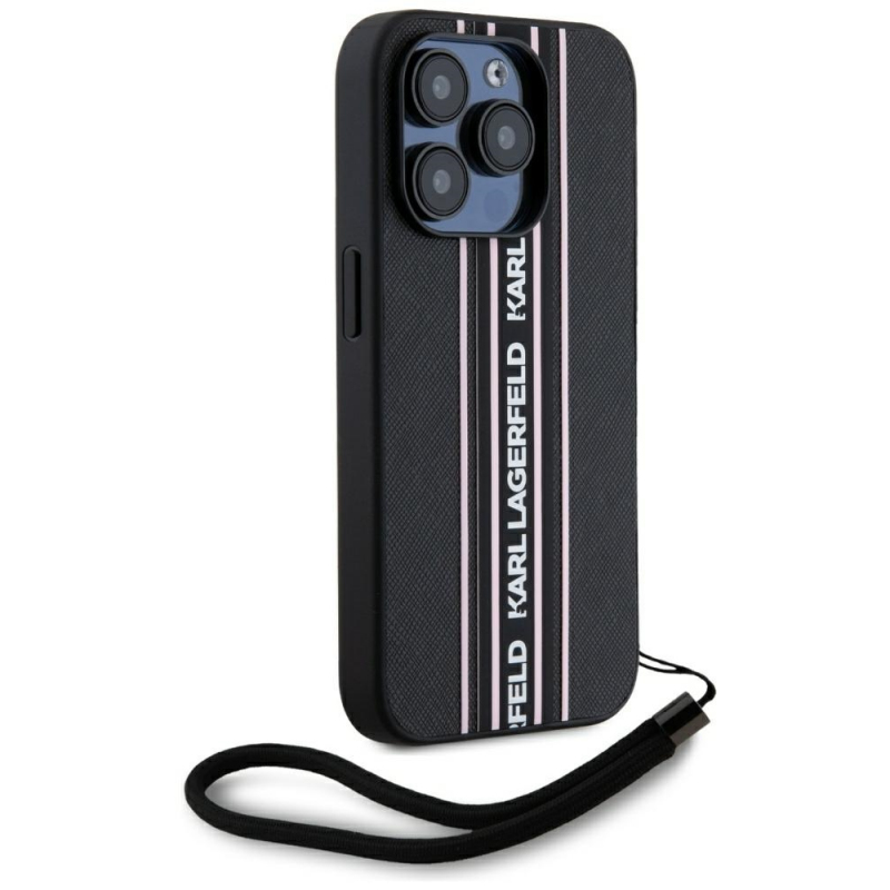 Husa Karl Lagerfeld Apple iPhone 15 Pro Saffiano Athleisure Stripes Strap Roz