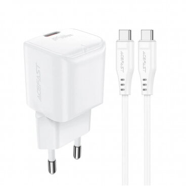 Incarcator Acefast Rețea Cu Cablu USB-C A77 30W 3A 1 x USB-C Alb