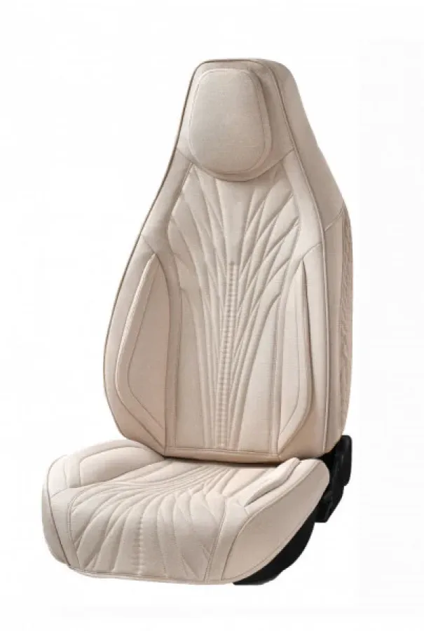Set Huse Scaune Auto Universale CED AUTO TRADE Material Textil Cu Tetieră Integrată Fata-Spate Crem