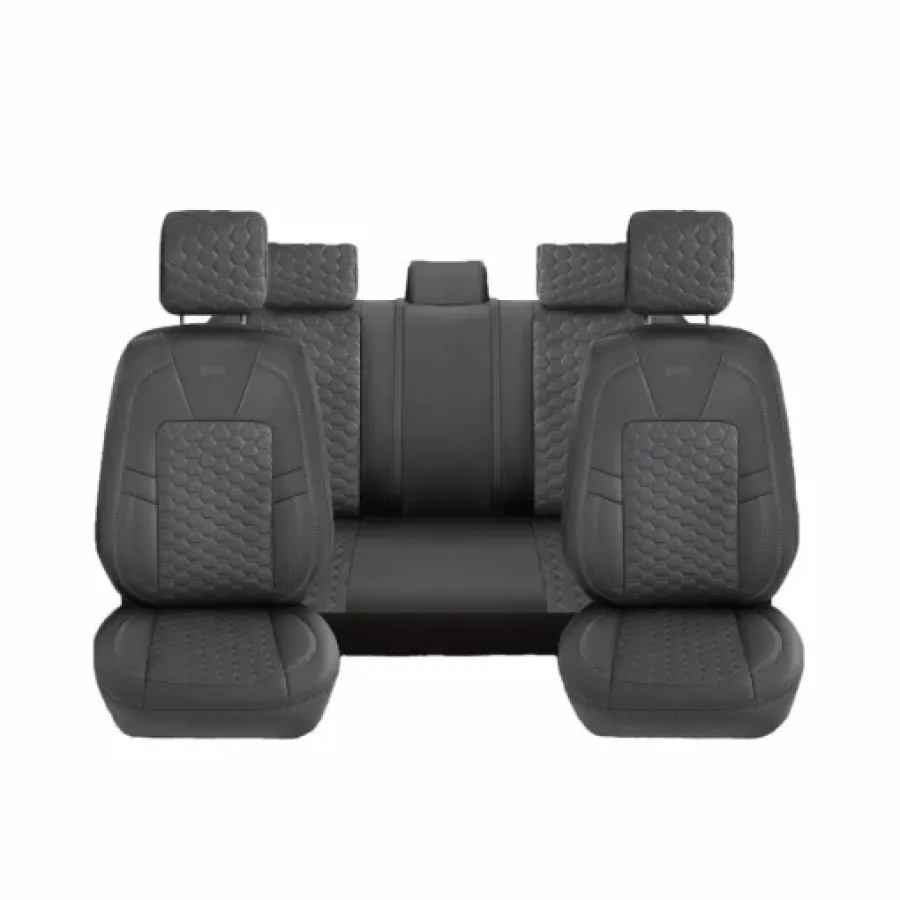 Set Huse Scaune Auto CED AUTO TRADE Piele Ecologică Universale Fata-Spate Diamond Design Negru Cu Gri
