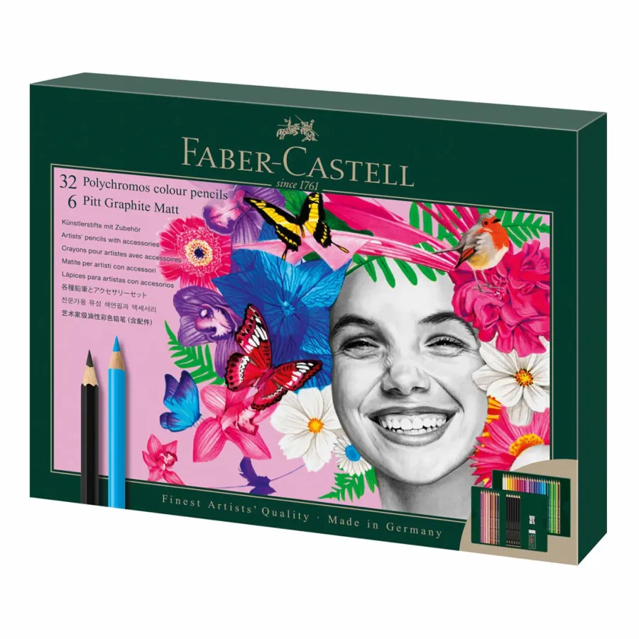 Set Creioane Colorate Faber-Castell Polychromos FC-210053 32 Bucăți + 8 Creioane Grafit