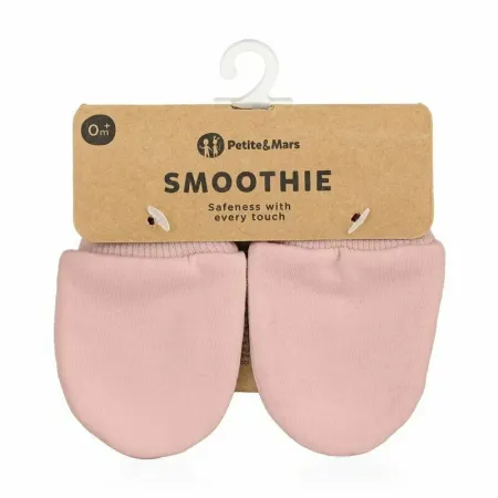 Manusi Pentru Nou-Nascuti Petite&Mars Smoothie Bumbac 100% Material Moale Si Respirabil Protectie Impotriva Zgarieturilor Manseta Lata 2 Straturi 6x10Cm 0Luni+ Roz