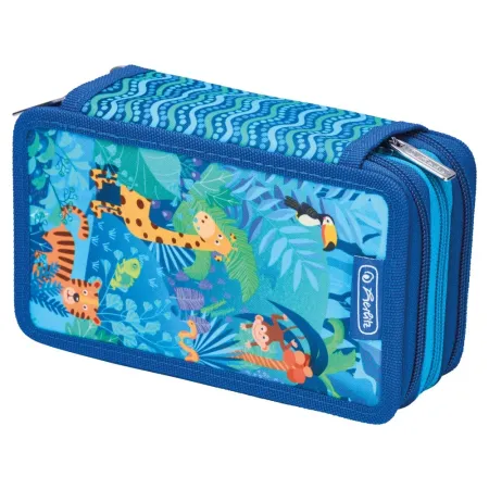 Penar Echipat Herlitz 50049301 Model Jungle Safari 31 Piese 3 Compartimente cu Fermoar Albastru