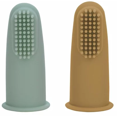 Set 2 Periuțe de Dinți FreeON Pentru Deget Cu Peri Moi Silicon 0Luni+ Verde/Ocru