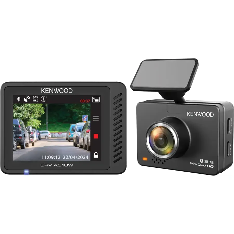 Camera Auto Kenwood DRV-A510W Display TFT 2Inch Rezoluție Quad HD Senzor G și GPS Încorporat Bluetooth Negru