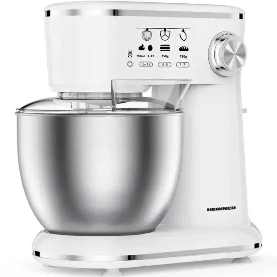 Mixer Planetar Heinner HPM-1000WHCH 1000W Bol Inox 5L 10 Viteze Alb