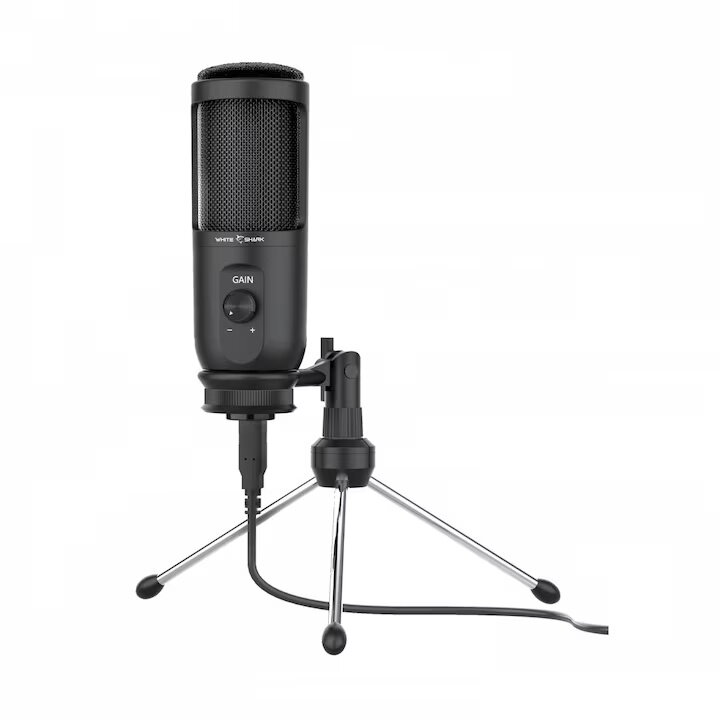 Microfon cu Condensator White Shark TAUS Cardioid Trepied Bit Rate 192KHz / 24Bit Cablu USB 1.5M Negru
