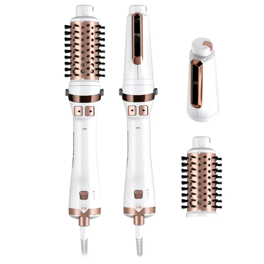 Perie de Par Rowenta Rotativa cu Aer Cald Brush Activ Ultimate Care CF9720F0 Tehnologie Careful Heat Înveliș Quart Ceramic Tehnologie Ionic Booster 3 Trepte de Temperatura/Viteza Alb