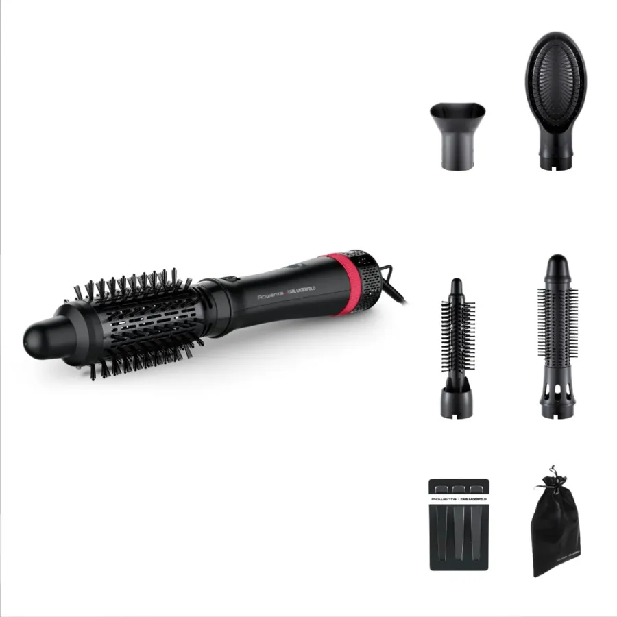 Perie de Par Rowenta Cu Aer Cald Karl Lagerfeld Express Style CF635LF0 800W Înveliș Keratin & Glow Cablu Rotativ 360° Negru