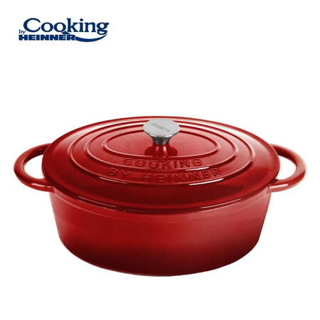 Semioala Fonta Emailata Heinner Red Line 33.5x26x12cm 6L Ovala cu Capac Rosu