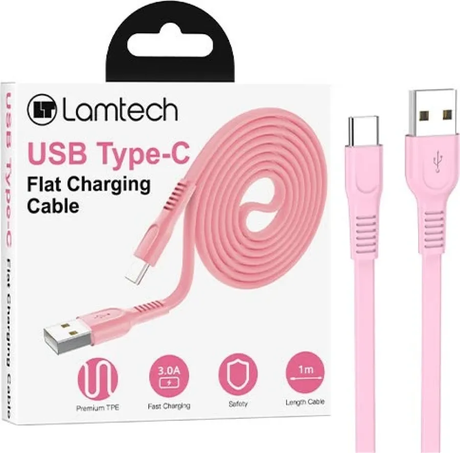 Cablu Date Și Încărcare Lamtech USB la Type-C Plat 3A 1M Roz