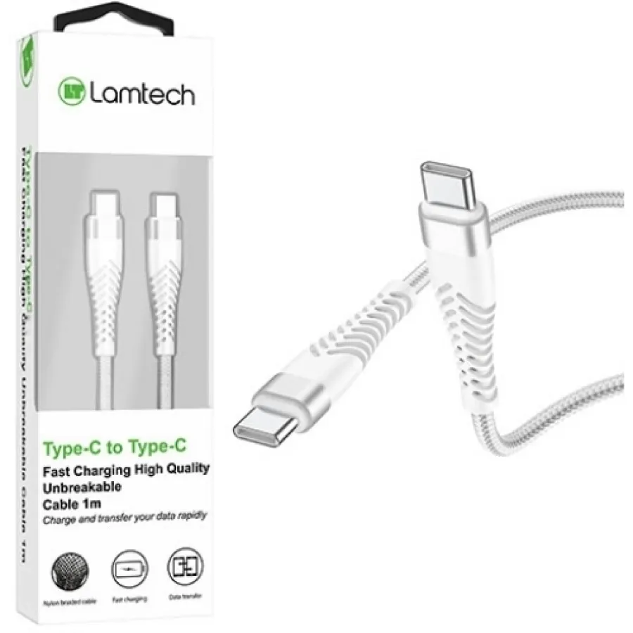 Cablu Date Și Încărcare Lamtech Type-C La Type-C Incasabil 1M Alb