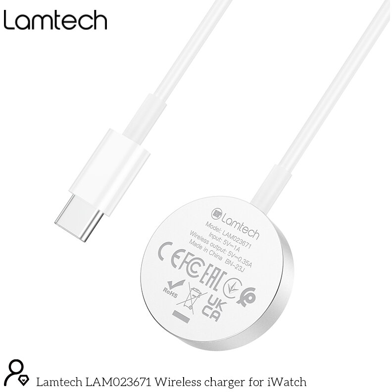 Cablu Încarcare iWatch Lamtech Type-C 1.2M Slim Alb — imaginea 3