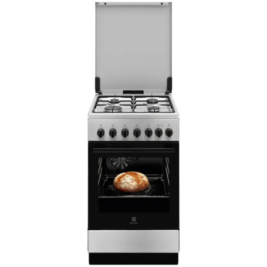 Aragaz Electrolux LKK520023X Mixt 4 Arzatoare Gaz Timer mecanic Grill Electric 50x60Cm Clasa A Capac Metalic Argintiu