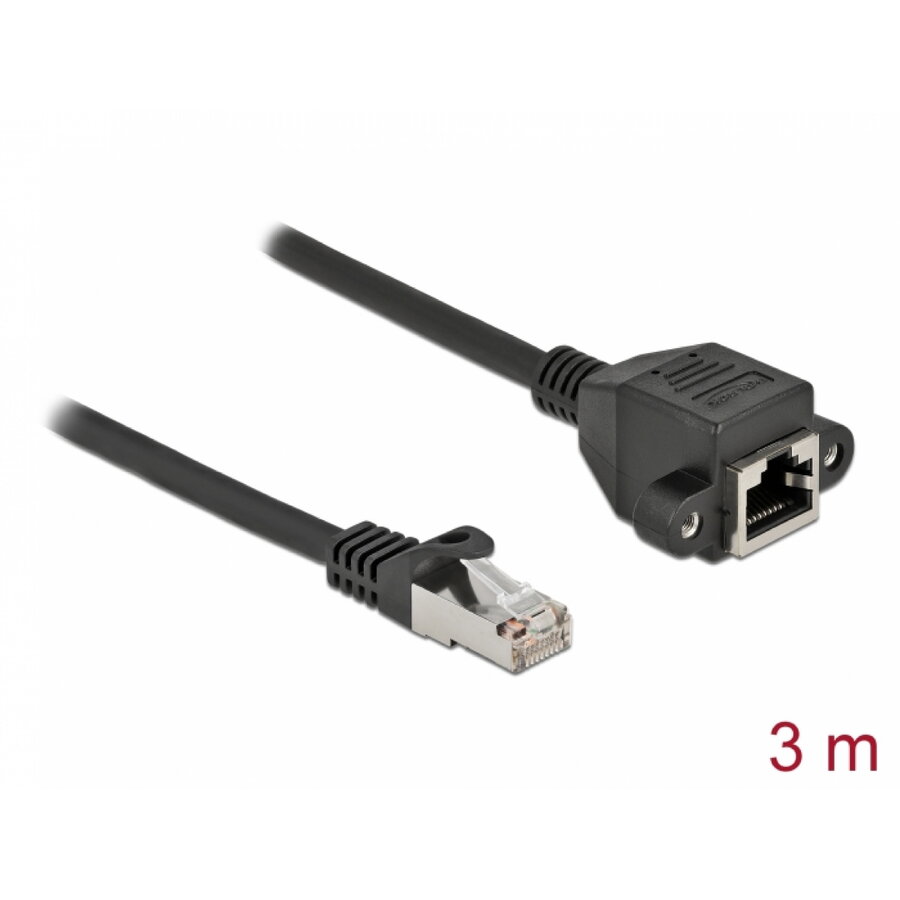 Cablu Prelungitor de Rețea Delock S/FTP Cat 6A 3m Negru
