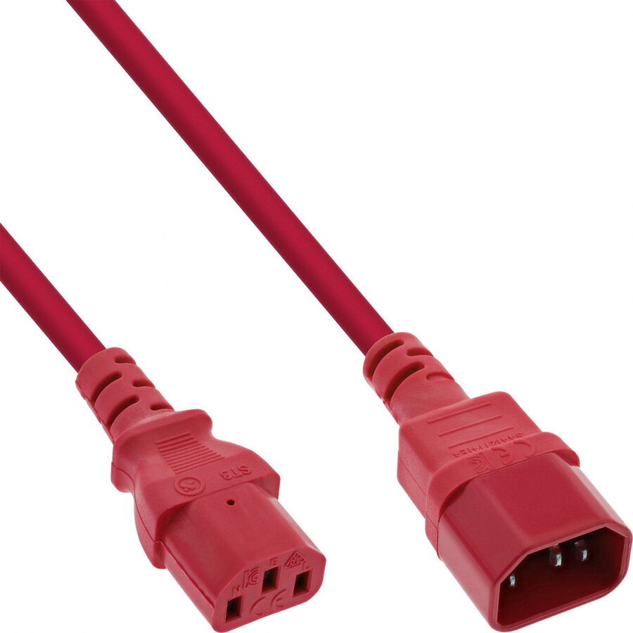 Cablu Prelungitor pentru Alimentare InLine C13 - C14 1m Roșu