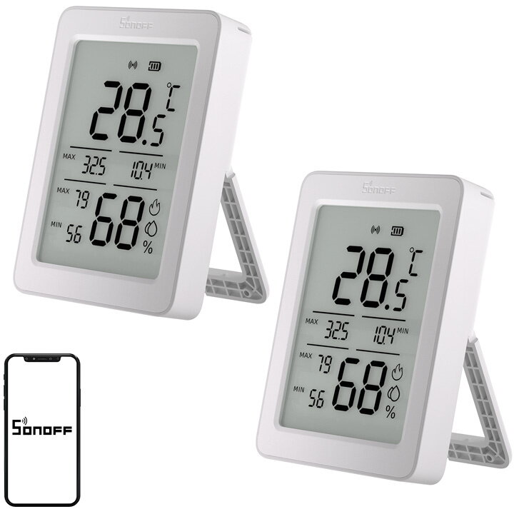 Senzor de Temperatura și Umiditate Sonoff AirGuard TH SNZB-02DR2 Zigbee Ecran LCD 3.6Inch 2 Bucăți / Set Alb