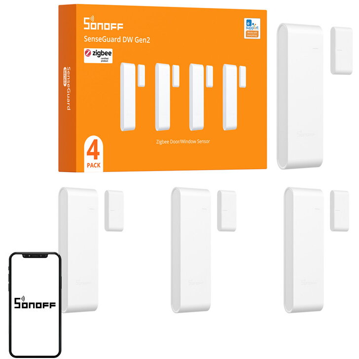 Pachet 4 Senzori pentru Fereastra / Ușă Sonoff SNZB-04PR2 Zigbee 3.0 Alb