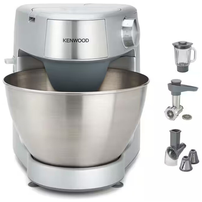 Robot de Bucătărie Kenwood Prospero+ KHC29A.M0SI Vas 4.3L Blender Sticlă 1.2L Mașina de Tocat Feliator cu 3 Conuri Viteza Variabila 1000W Argintiu