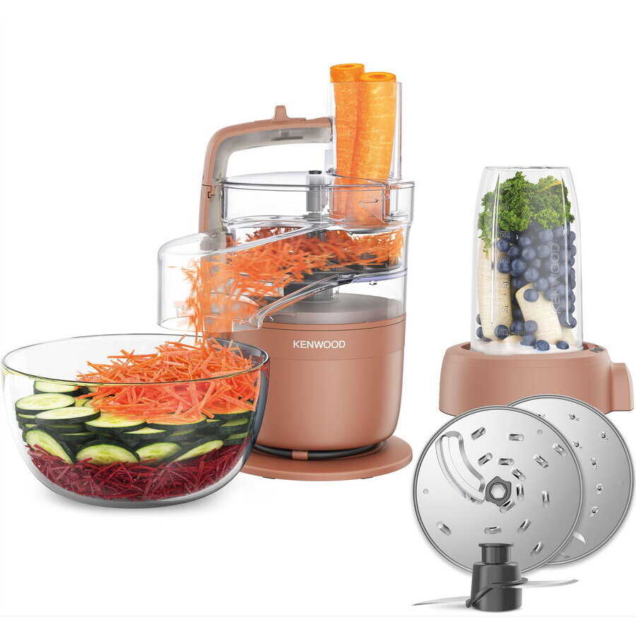 Robot de Bucătărie Kenwood MultiPro Go Blend FDP23.380RD Vas 1.3L Blender 600ML 1 Viteza + Pulse Funcție 360 Express Serve pentru Feliere/Razuire 900W Clay Red
