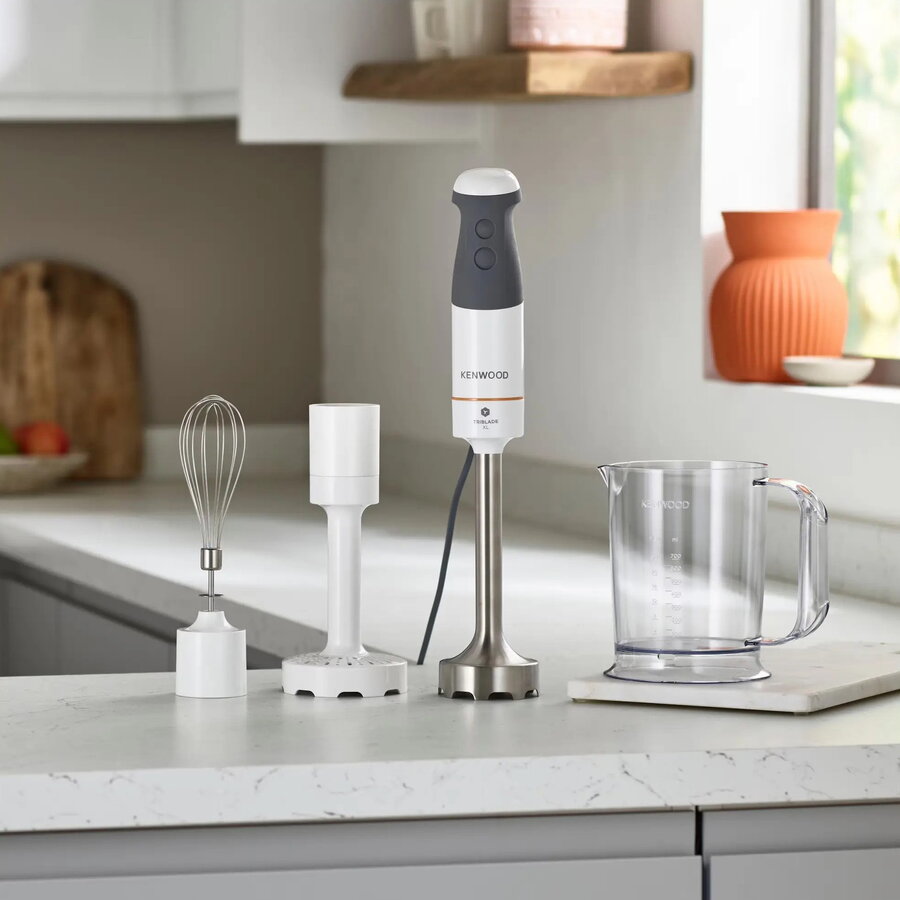 Mixer Vertical Kenwood Triblade XL HBM40.006WH Pahar Gradat 0.7L Accesoriu Piure Tel 2 Viteze Putere 850W Alb/Gri — imaginea 4