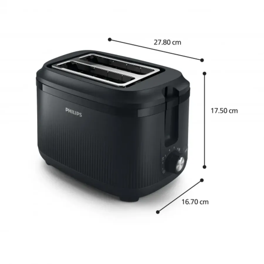 Prăjitor de Pâine Philips HD2511/90 Seria 3000 900W Tavita de Firmituri Detașabilă 8 Setări de Prăjire Grătar pentru Încălzirea Chiflelor Oprire Automata Negru — imaginea 3