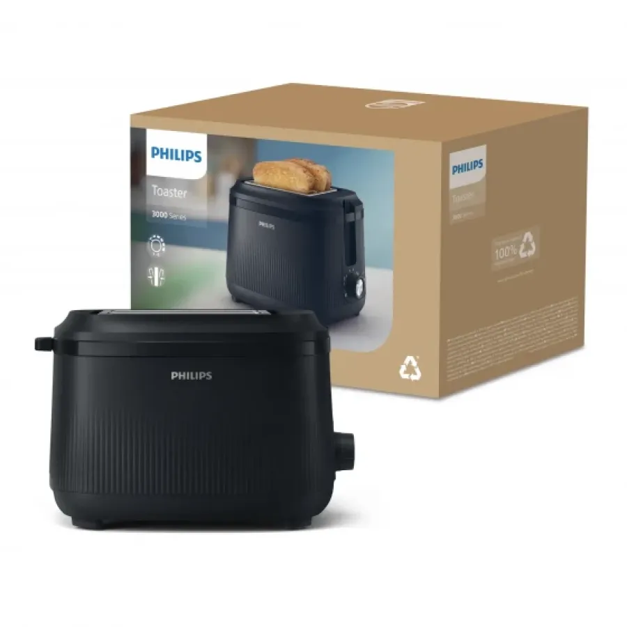 Prăjitor de Pâine Philips HD2511/90 Seria 3000 900W Tavita de Firmituri Detașabilă 8 Setări de Prăjire Grătar pentru Încălzirea Chiflelor Oprire Automata Negru — imaginea 4