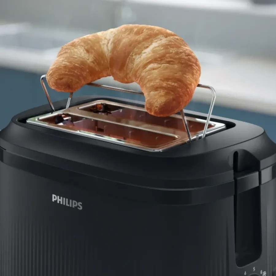 Prăjitor de Pâine Philips HD2511/90 Seria 3000 900W Tavita de Firmituri Detașabilă 8 Setări de Prăjire Grătar pentru Încălzirea Chiflelor Oprire Automata Negru — imaginea 5