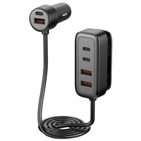 Incarcator Auto WELL PSUP-USB-CPQ10801BK-WL Porturi 3x USB-C PD 36W + 3x USB-A QC 18W Total 108W Cablu Prelungitor 1.5M Negru