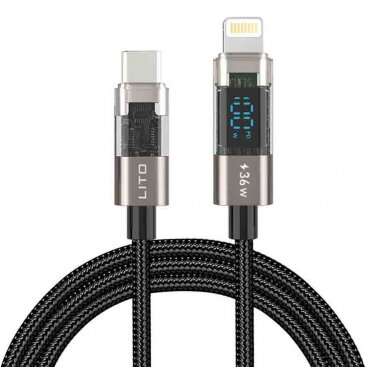 Cablu Date și Încărcare Lito USB-C - Lightning LD09CL Display 36W 1.2m Negru